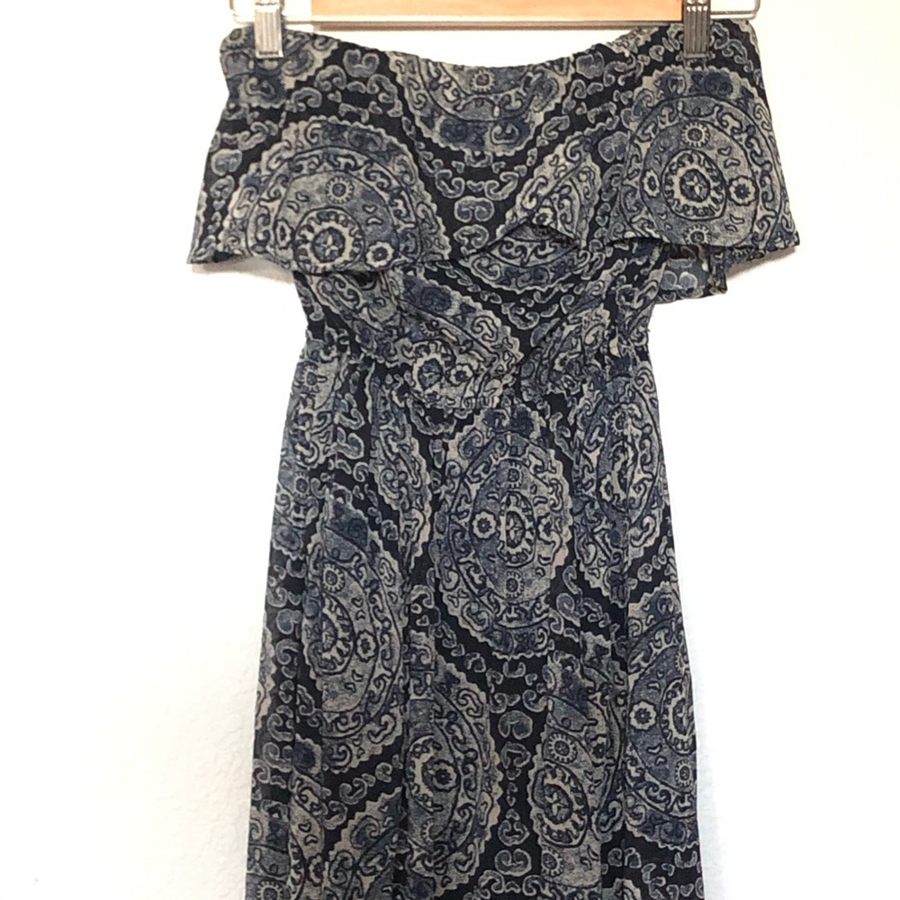 Hollister Strapless Maxi Paisley Blue Dress XS - Picture 5 of 11